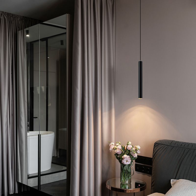 Cylinder Shape Metal Pendant Lights Contemporary Style Hanging Lamps in Black