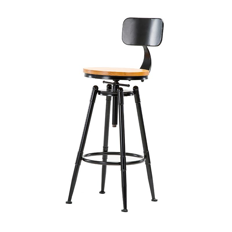 Solid Wood Counter Stool Industrial Adjustable Height Stool for Living Room