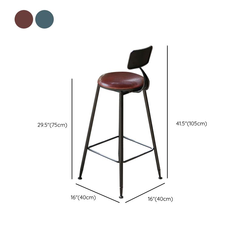 Faux Leather Dining Stools Industrial Bar Stool with Metal Legs