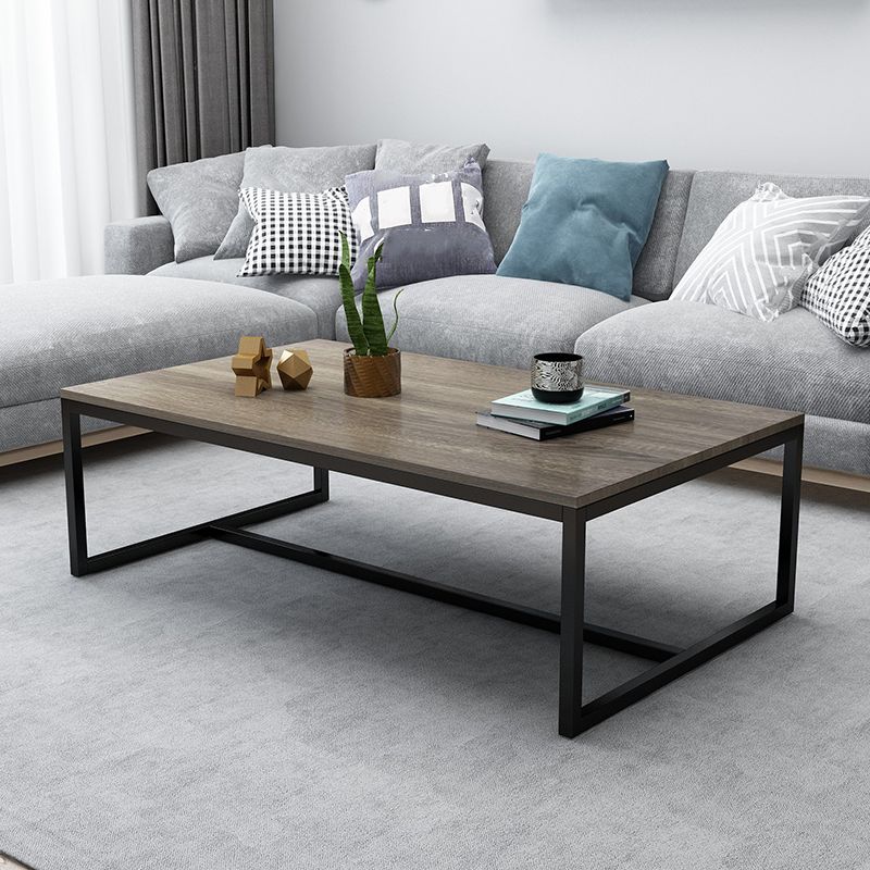 17.7" Tall Modern Steel Trestle Base Rectangular Wood Top Coffee Table