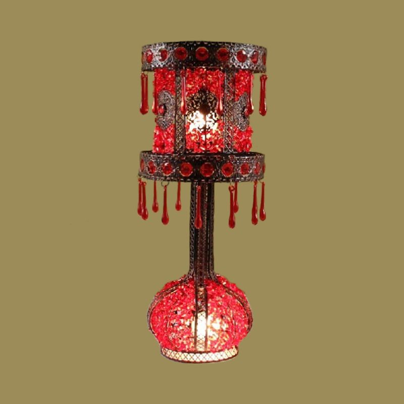 Mesa de noche de cilindro rojo Luz Bohemian Metal 2 Bulbos de la sala de estar Iluminación con decoración acrílica
