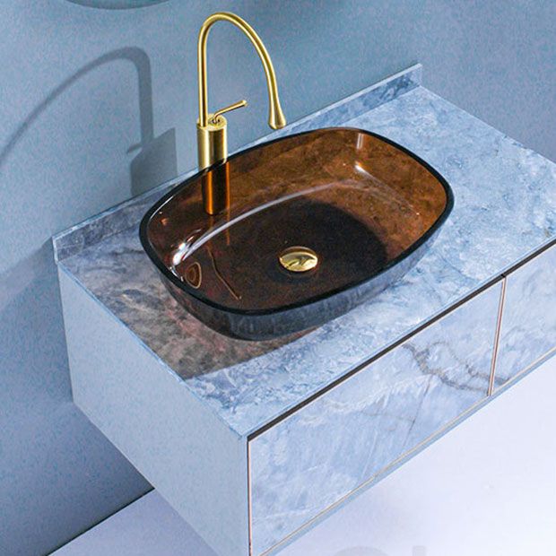 Modern Bathroom Sink Glass Oval-Shape Vessel Bathroom Sink with Pop-Up Drain
