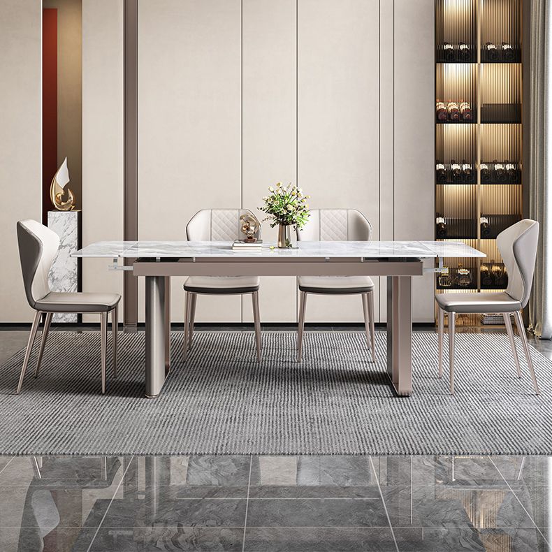 Mesa de comedor de piedra sinterizada de lujo Mesa rectángulo extensible con base de pedestal doble