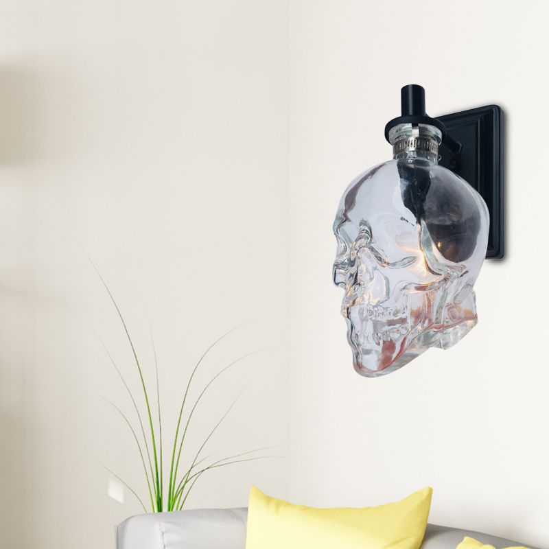 Black Skull Shape Sconce Lighting Vintage Clear Glass 1 Light Living Room Wall Mounted Lamp Fixture