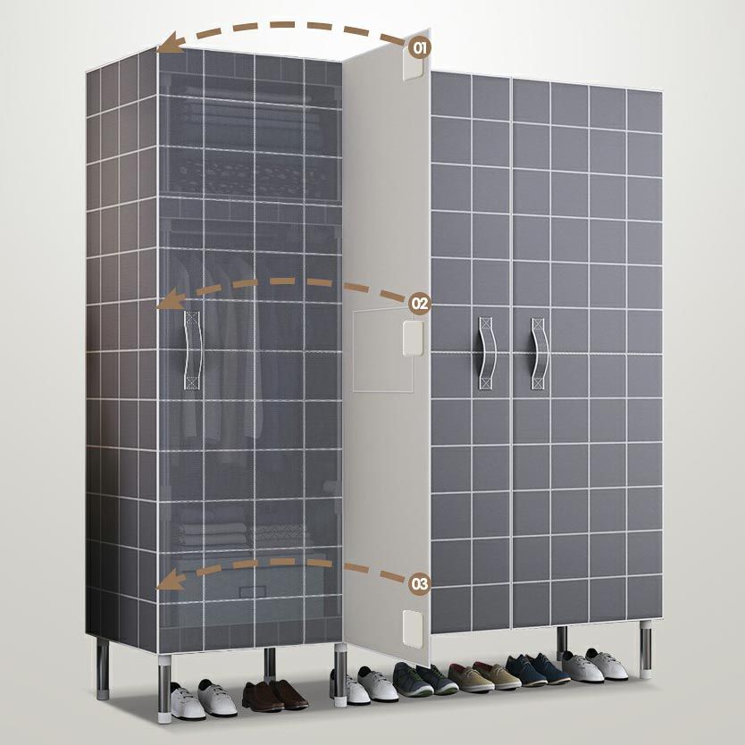 Cloth Cabinet Steel Pipe Wardrobe Cabinet, Modern 3-door Wardrobe Armoire