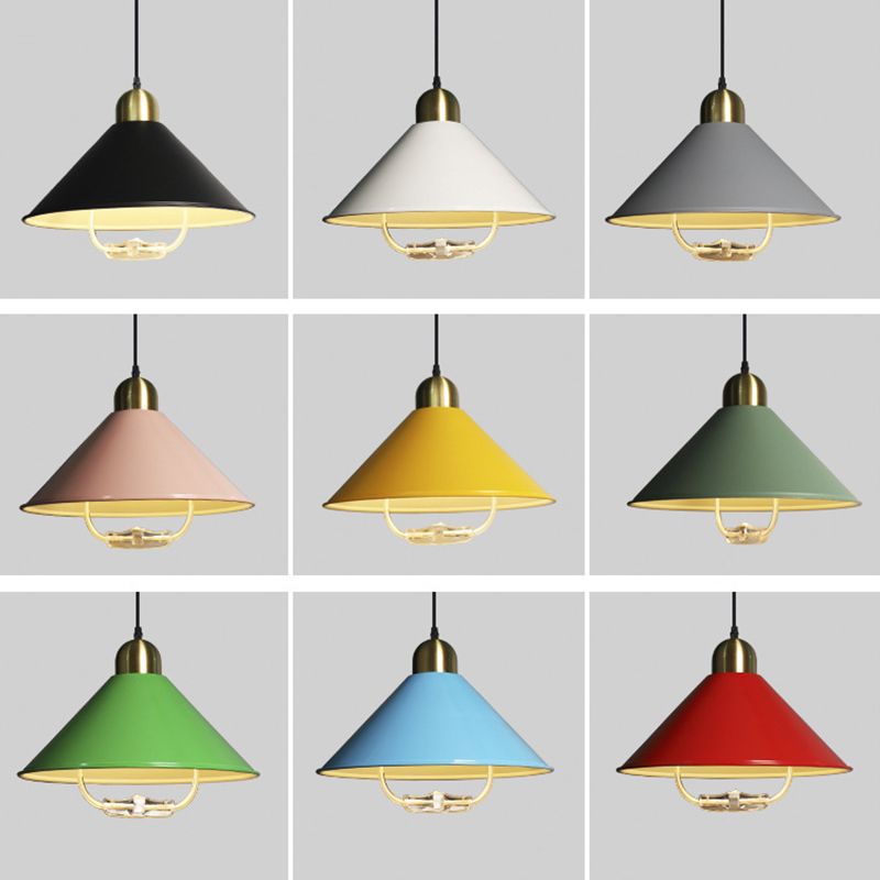 Metal Tapered Hanging Light Nordic Style 1 Light  Restaurant Ceiling Pendant Lamp  with Hand Pull Off
