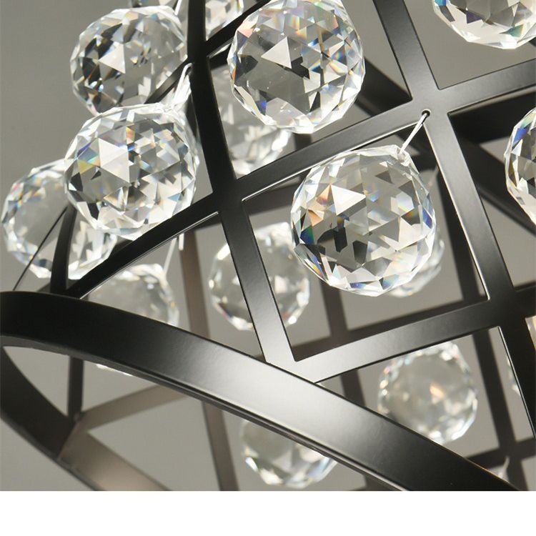 Drum Living Room Suspended Lighting Fixture Crystal Encrusted Modern Ceiling Suspension Lamp in Black