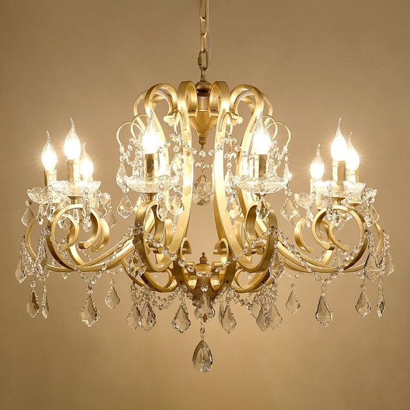 Kristal draperen kroonluchter verlichting rustieke goud scrollende arm eetkamer hanger met kristalval