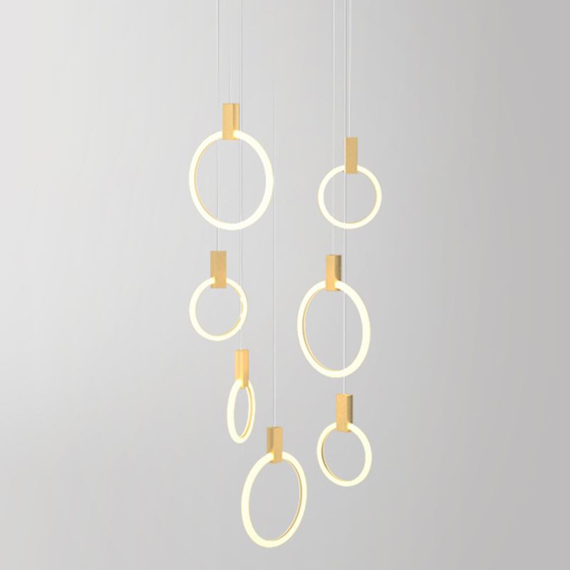 Duplex LED Multiple Hanging Light Simple Style Brass Ceiling Light with Ring Acrylic Shade