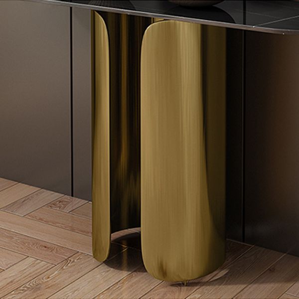 16 inch Wide Glam Console Table Oval Shape Stone Accent Table for Hall