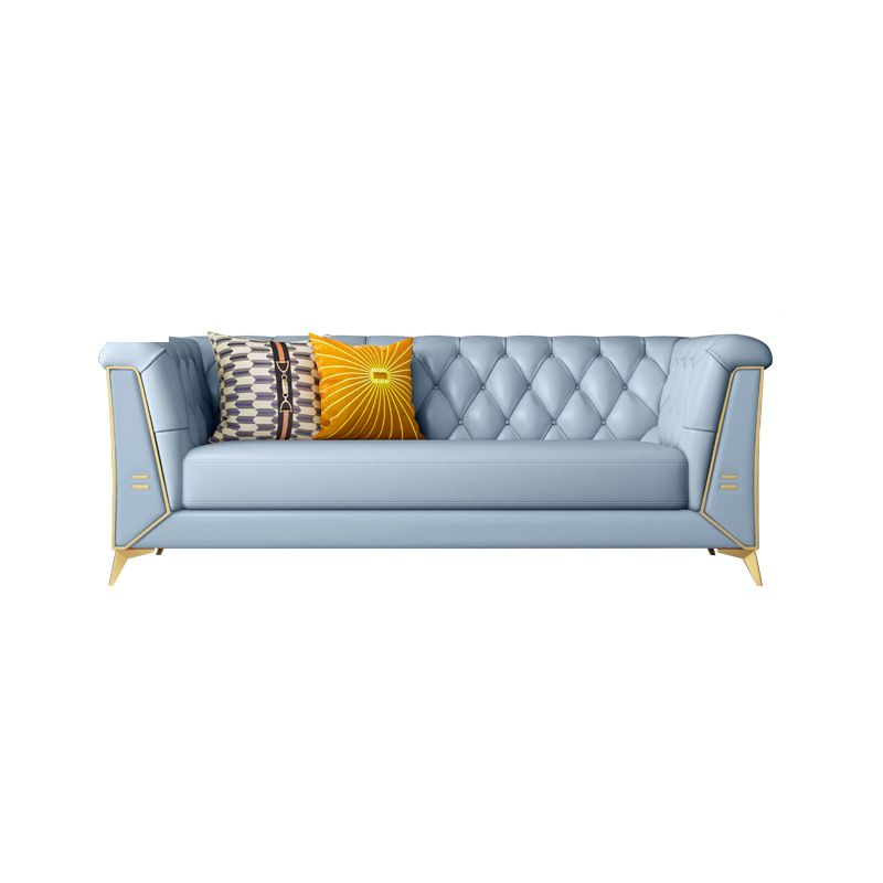 Contemporary Tufted Back Sofa with Faux Leather Flared Arm for Apartment