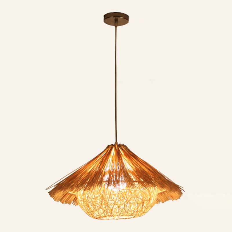 1-Light Bamboo Suspended Lighting Fixture Pendant Light Kit for Dining Room