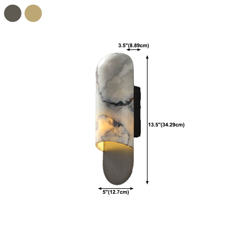 Modern Metal Wall Sconce Geometric Shape Wall Light with Stone Shade for Bedroom