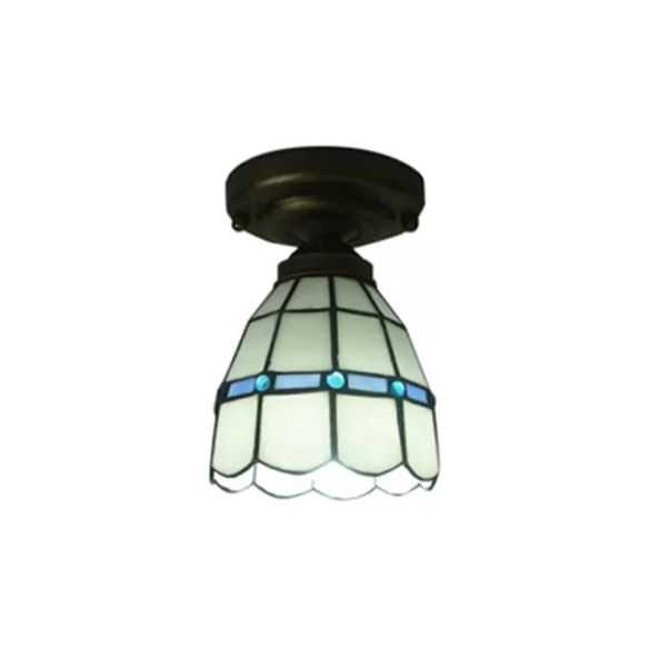 Plafonnier en vitrail, luminaire semi-encastré floral blanc avec bijou pour chambre à coucher de style Tiffany