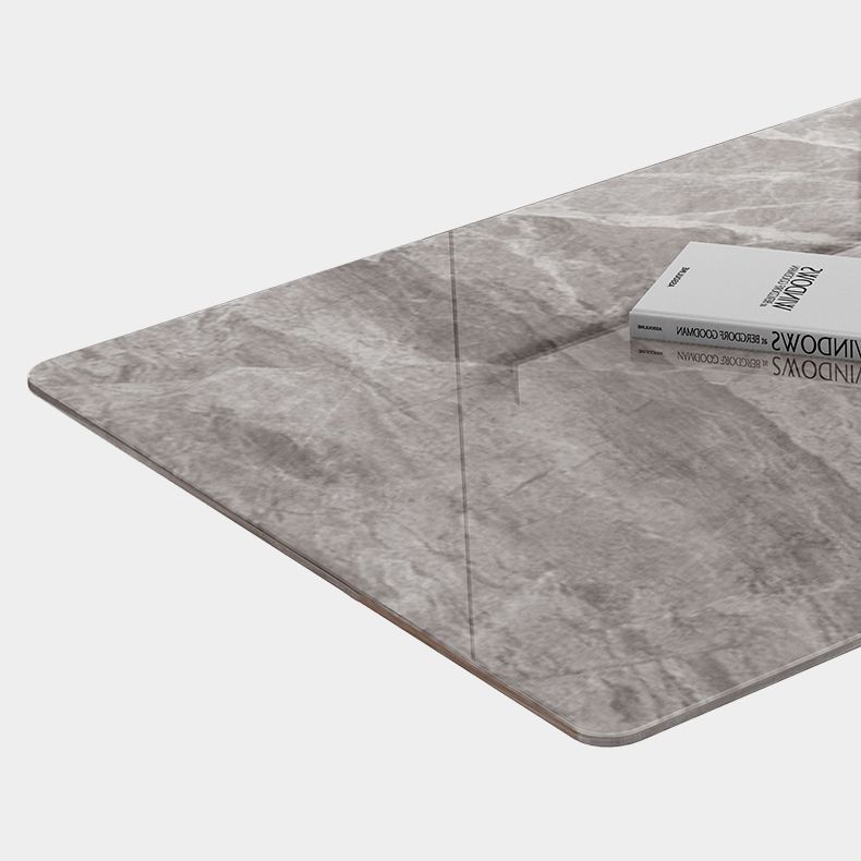 Simple Gray Sintered Stone Dining Table Kitchen Standard Dining Table with Pedestal Base