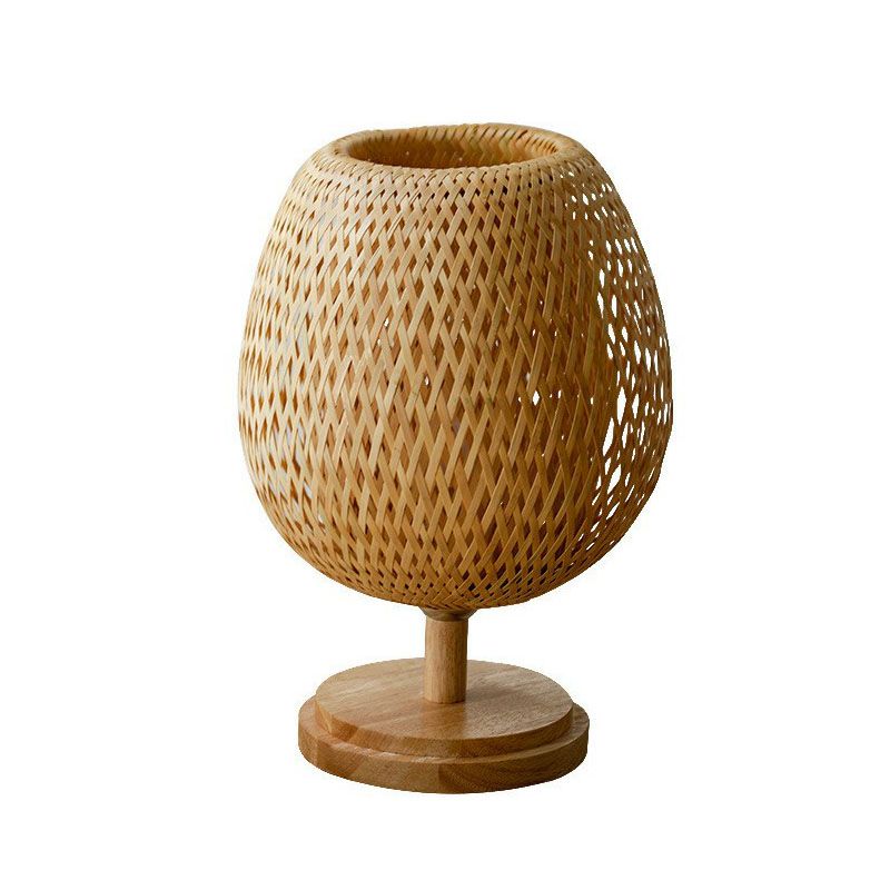 Bamboo Wineglass-Like Table Lamp Nordic Style 1��Bulb Nightstand Light in Wood for Bedroom