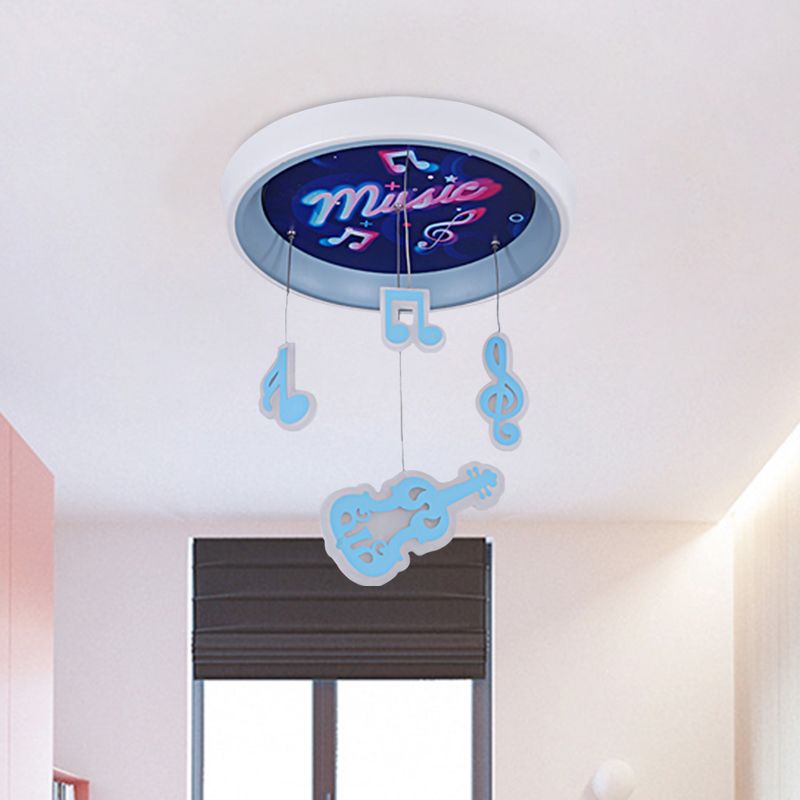 Draping Guitar and Rhythm Ceiling Lamp Kid Metal Children Bedroom LED Flush Mount Fixture in Pink/Blue