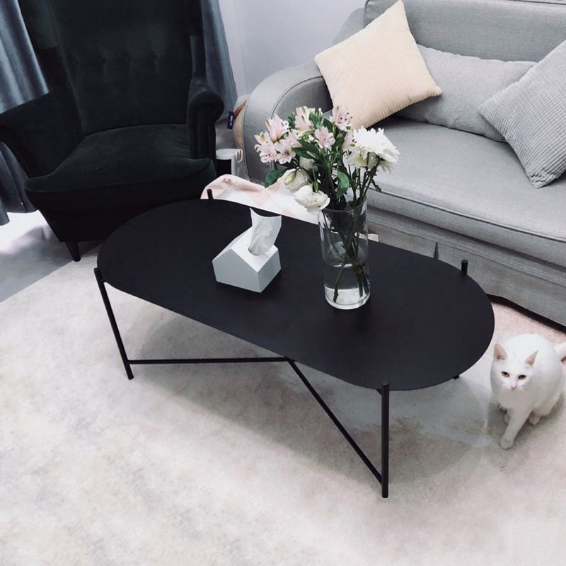 Elliptical Iron Cross Legs Coffee Cocktail Table in Black of 15.7" H