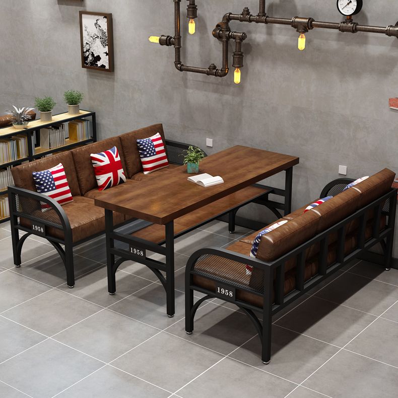 Industrial Style Solid Wood Dinner Room Kitchen Table Brown Metal Base Table for Dinning Room