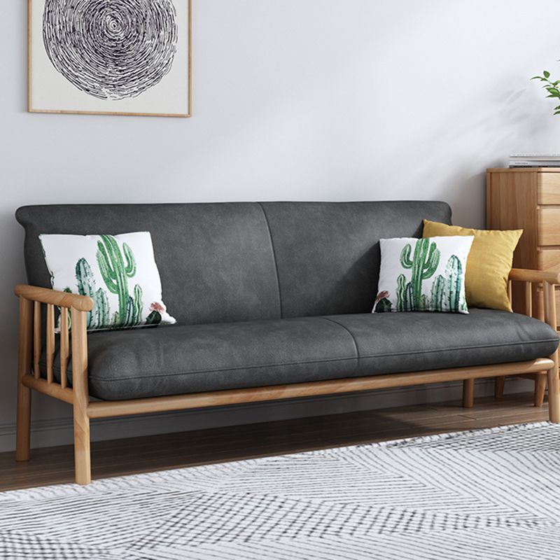 Faux Leather Scandinavian Square Arm Sofa with Wood Base - 30.3" H