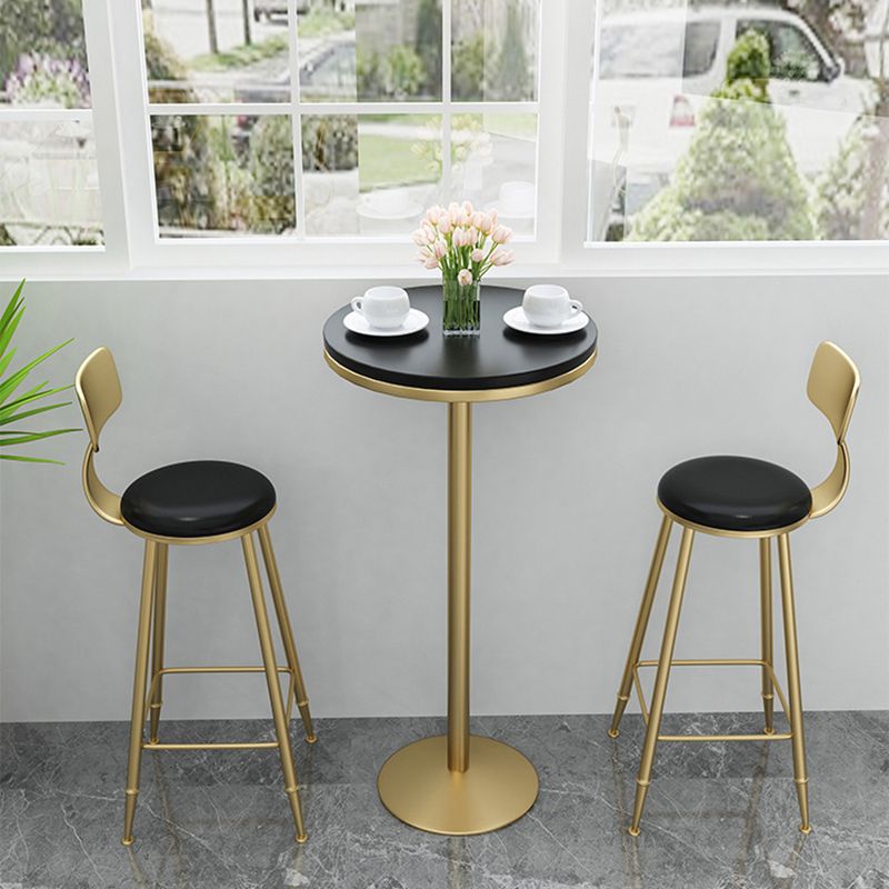 Glam Bar Table in Metal Pedestal Faux Marble Top Bar Dining Table for Small Places