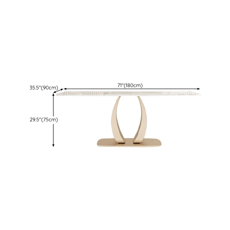 Glam Style Dinner Table Stone Rectangle Dining Room Table in White