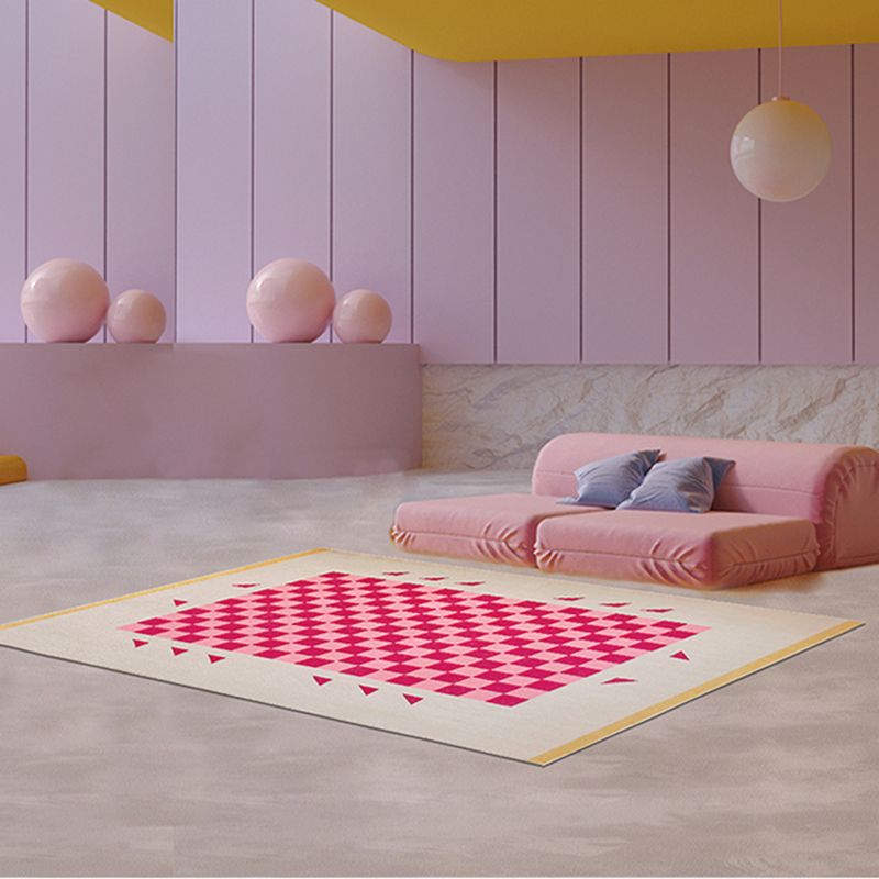 Pink Modern Carpet Plaid Pattern Polyester Area Rug Easy Care Rug for Home Decor