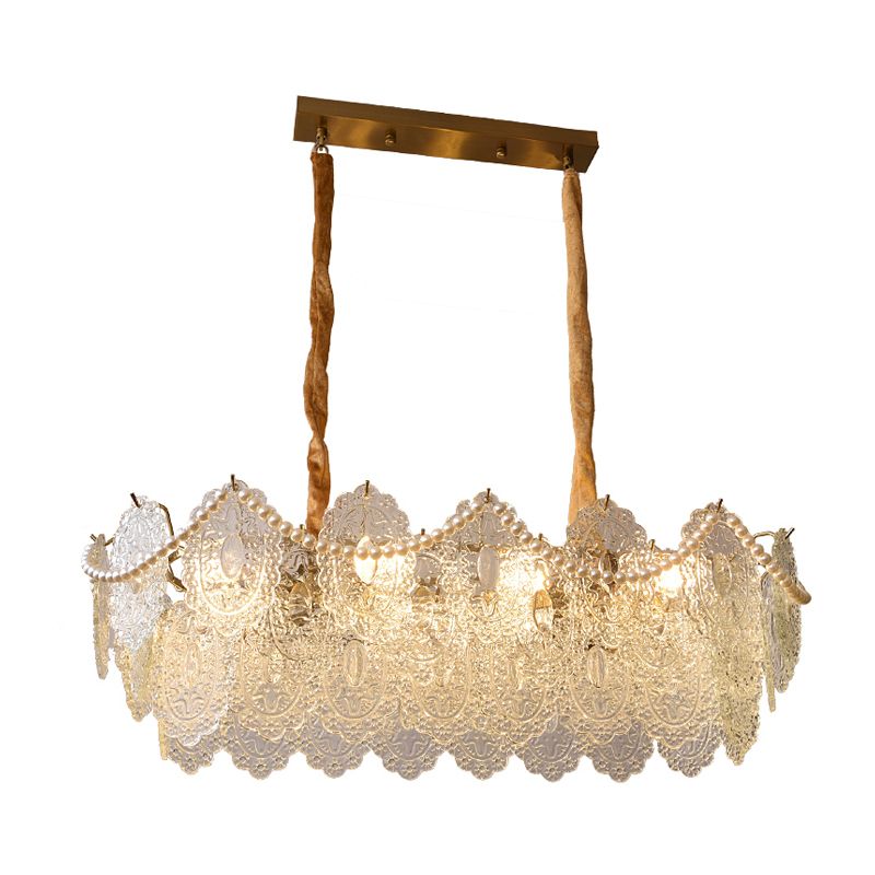 Modern Style Oval Shape Island Lights Glass 8 Light Island Lighting in Gold