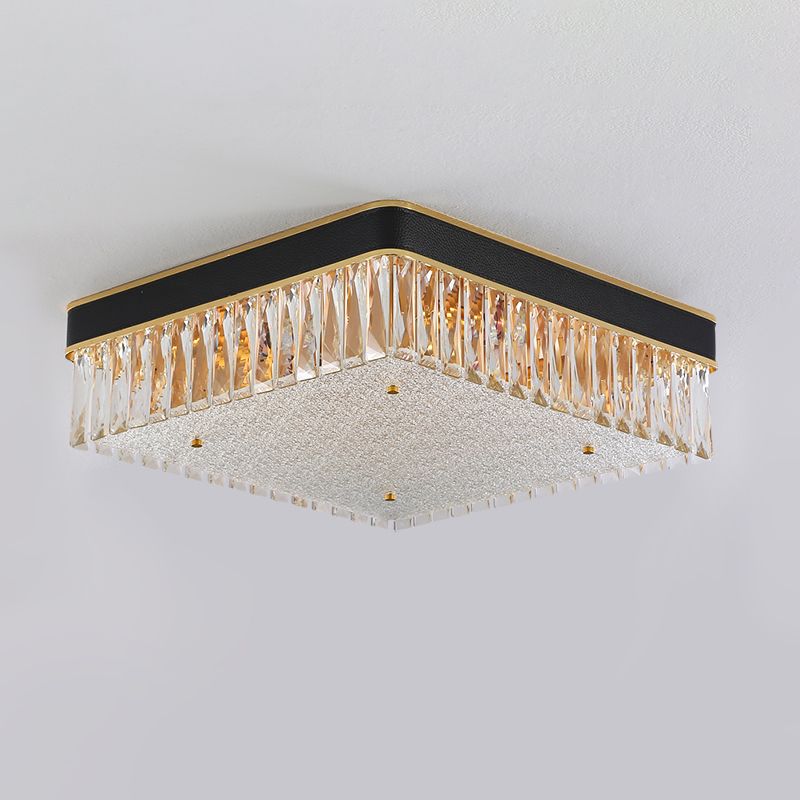 Clear Crystal Square Flush Mount Modern Led Dicht bij plafondlamp in het zwart voor salon
