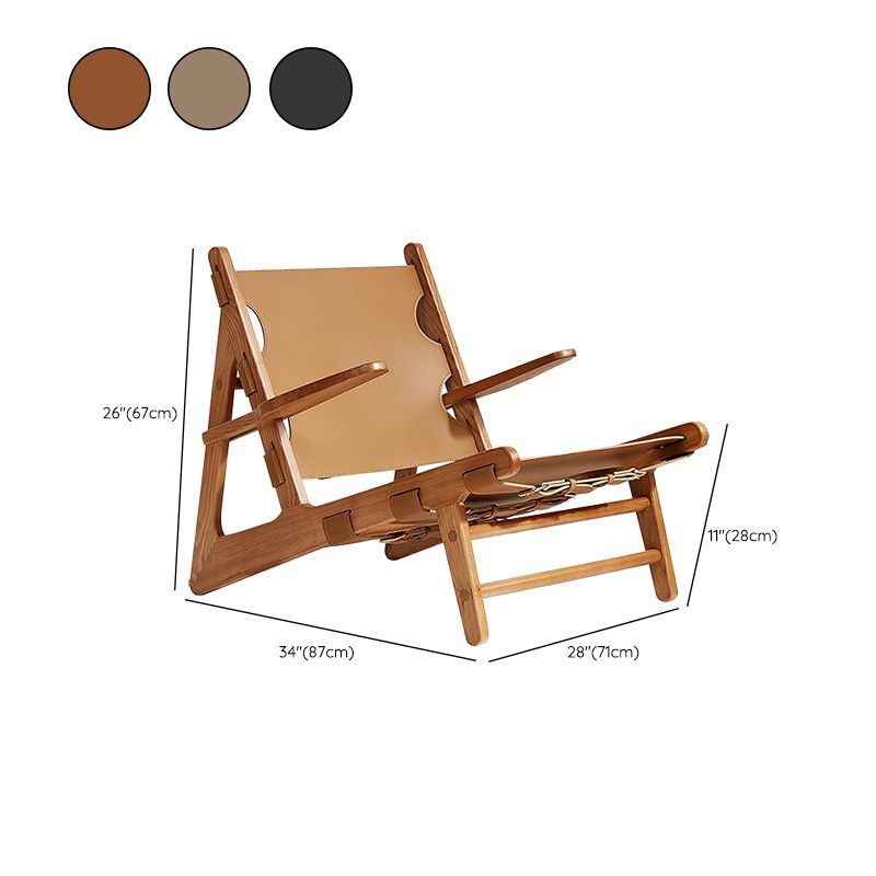 Mid-Century Modern Solid Wood Frame Square Arms Lounge Accent Chair