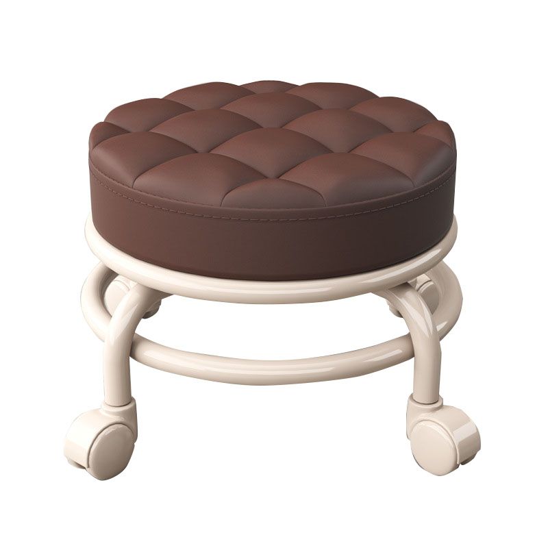 Stain Resistant Ottoman Solid PU Leather Tufted Round Ottoman with Wheels