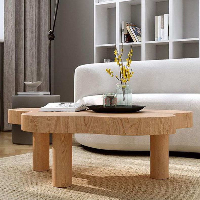 Scandinavian Free Form Coffee Table with 3 Wooden Legs in Pine Wood