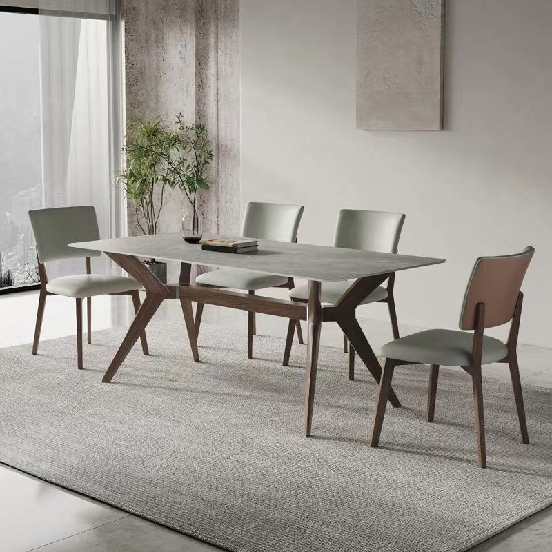 Industrial Dinner Table Stone Rectangle Dining Site Table in Grey