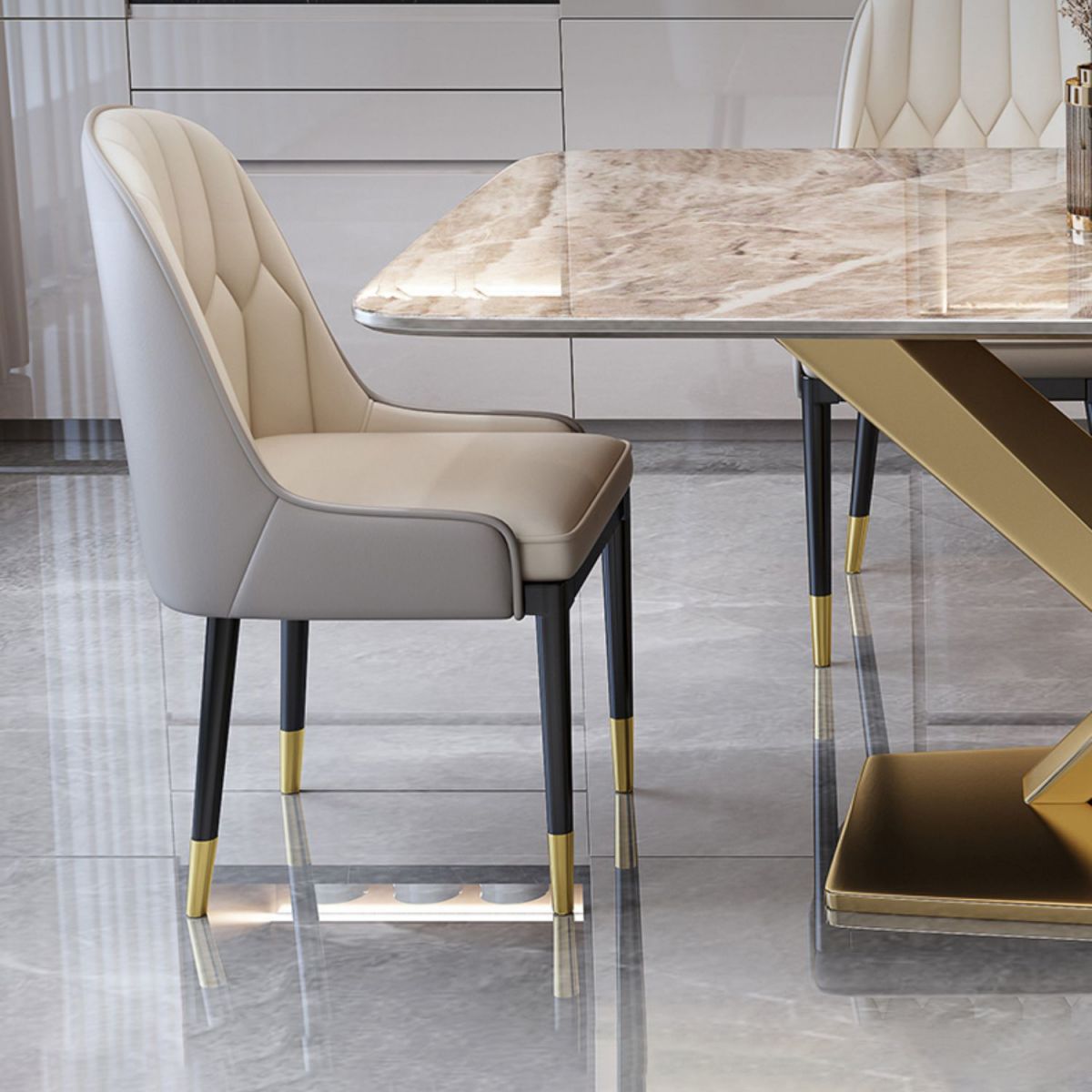 Sintered Stone Modernes Esszimmerset mit Rechtecktisch und Metallbasis -Ess -Set