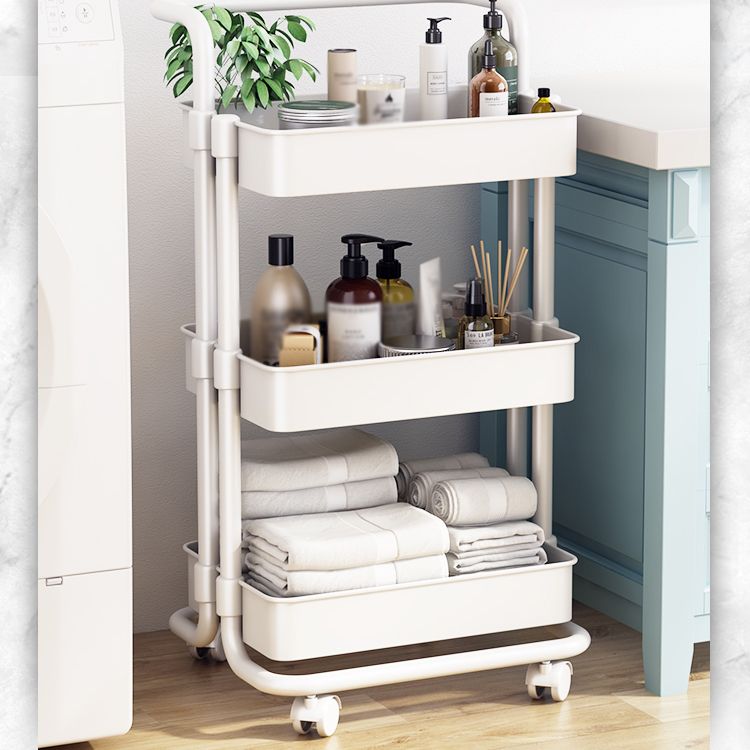 Modern Metal Frame Etagere Bookshelf White and Black Bookcase with Caster Wheels
