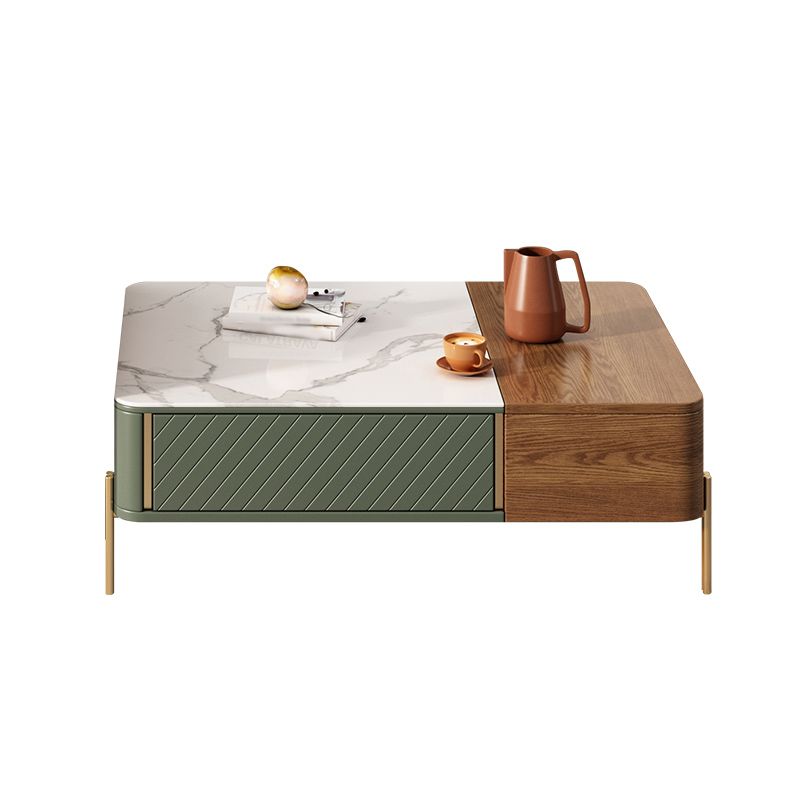 Modern Style Paint Craft Green and White Rectangular Round Coffee Table