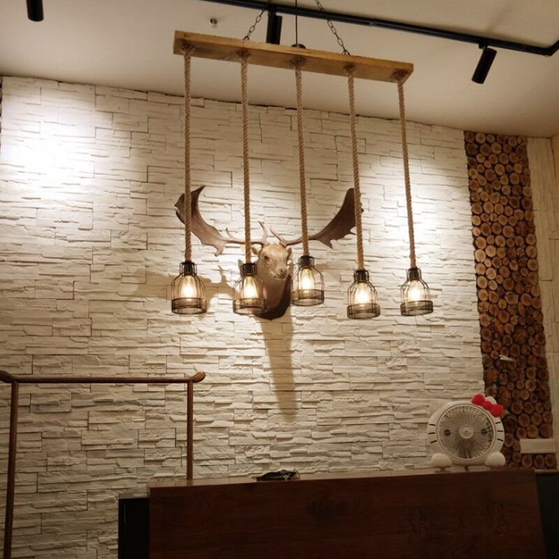 Birdcage Industrial Island Light Hemple d'éclairage de corde pour le café