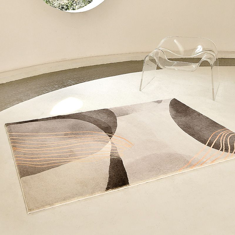 Modern Living Room Rug Color Block Polyester Area Rug Non-Slip Backing Area Carpet