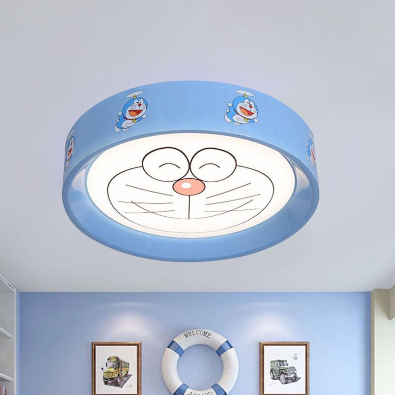Blue Circle Flush Mount Fixture Kids 16.5"/20.5" W LED Metal Flushmount Ceiling Lamp with Cartoon Cat Pattern