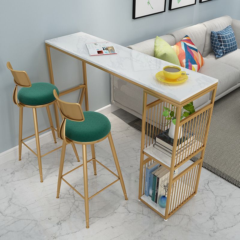 Glam1/3 Pieces Bar Table Set Rectangle Marble Counter Table with High Stools