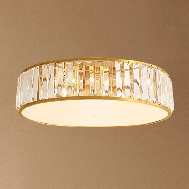 Drum Shade Flush Mount Gold Ceiling Light Fixture with Crystal for Bedroom