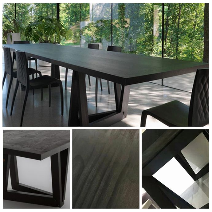 Industrial Pine Wood Table for Restaurant Rectangle Dining Table with Double Pedestal Base