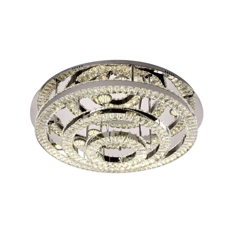 Layered Ring Crystal Block Ceiling Lamp Contemporary LED Chrome Semi Flush Mount in Warm/White Light