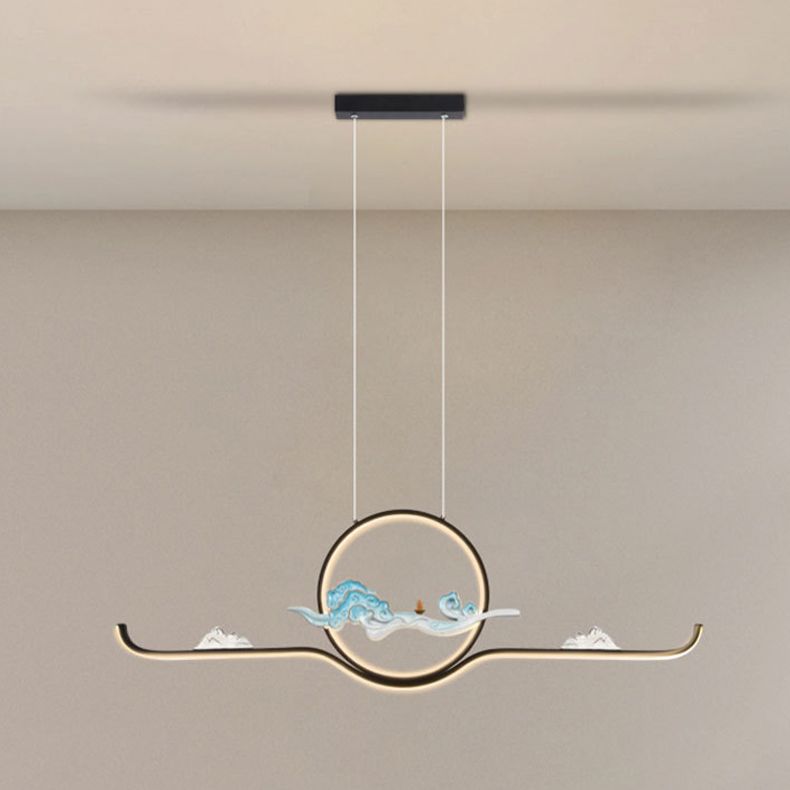 Chinese Traditional Island Chandelier Lights Linear Metal Pendant Light Fixtures