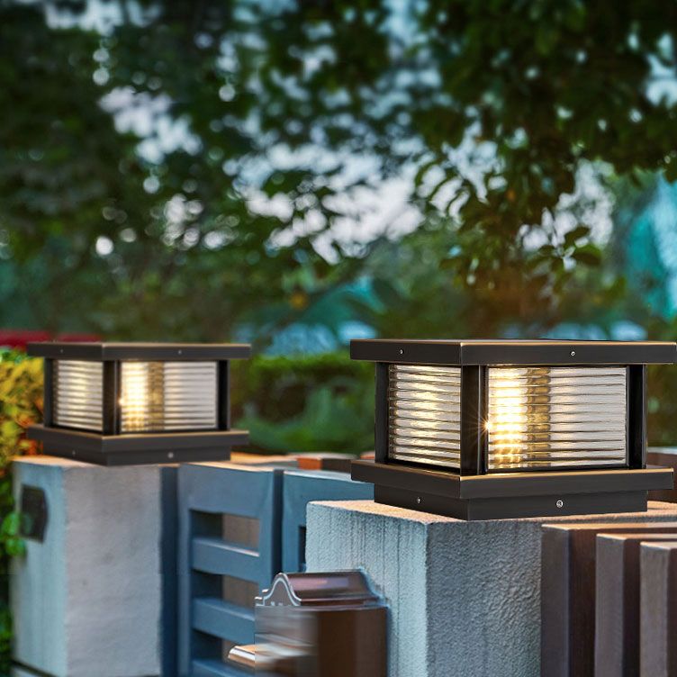 Rectangle Shape Metal Waterproof Pillar Lamp Modern Style 1 Light Outdoor Light
