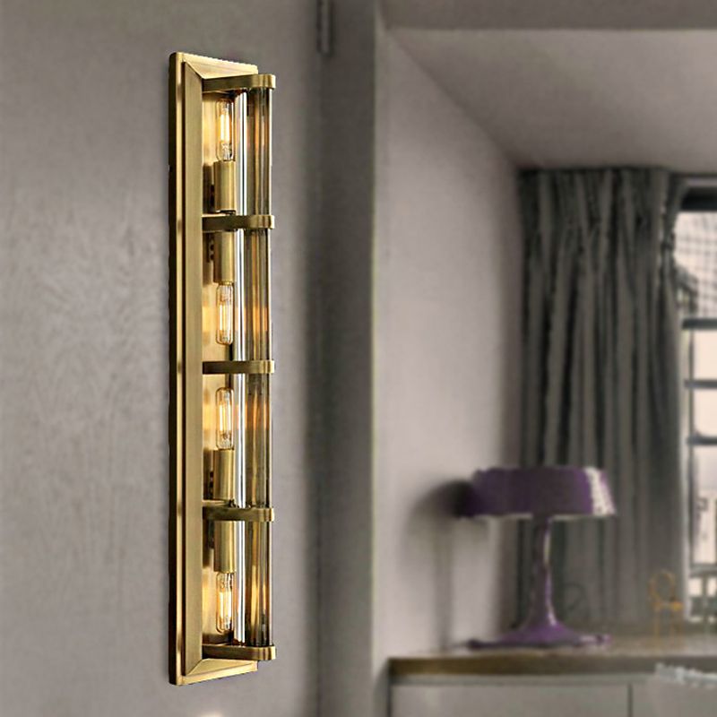 Tube Sconce Light Traditionary Metal 2/3/4 Heads Black/Gold Wall Lamp Fixture for Living Room