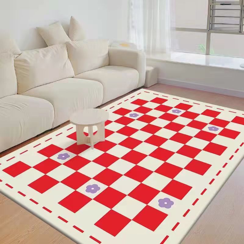 Black Modern Rug Polyester Check Pattern Rug Washable Rug for Living Room