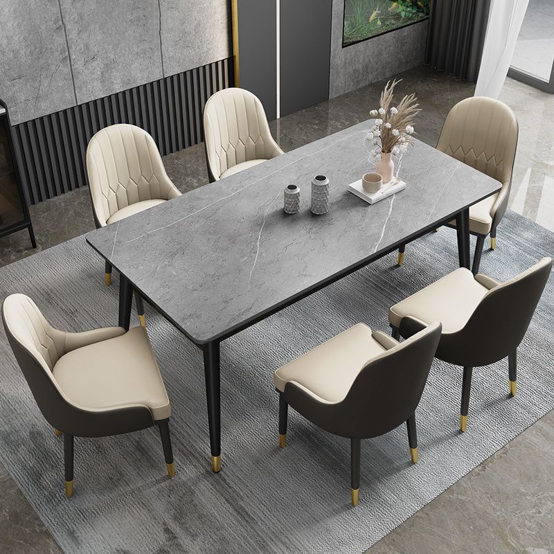 Glam Style Stone Top Dining Table 4 Metal Legs Table Home Rectangle Dining Table