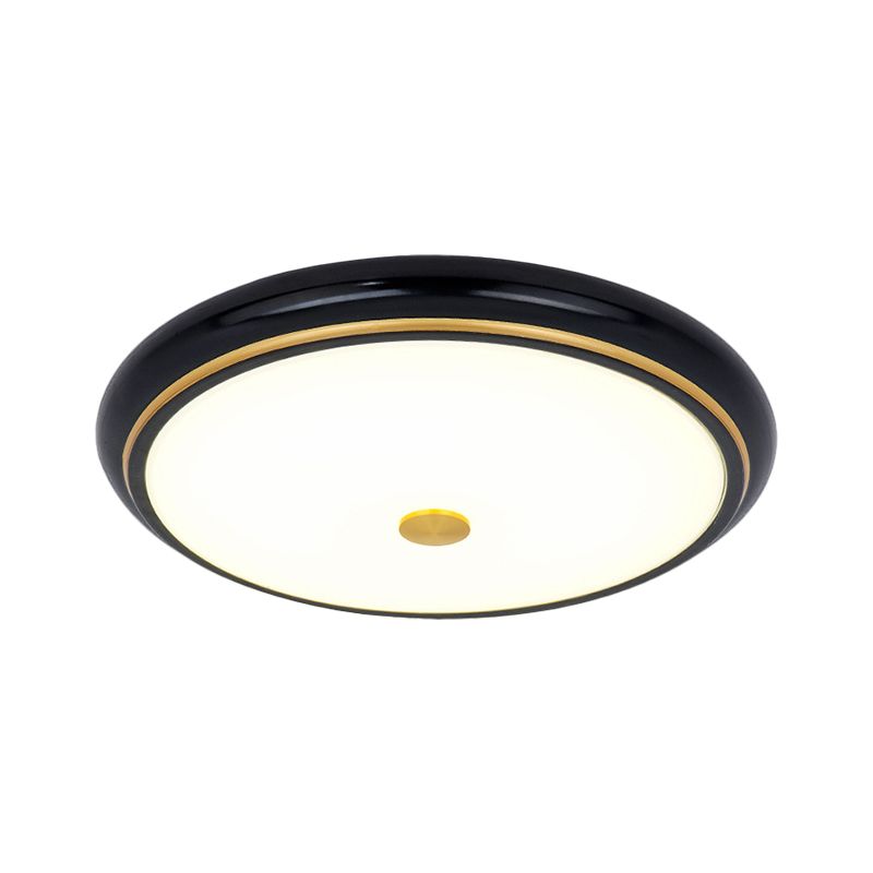 13"/16"/19.5" Wide LED Flush Mount Traditional Circular White Glass Ceiling Light Fixture in Black/Gold