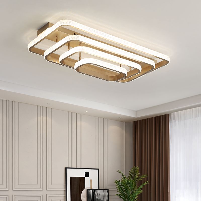 Champagne Loop Shaped Flush Mount Light Modern Metal Semi Flush Mounted Ceiling LED Light